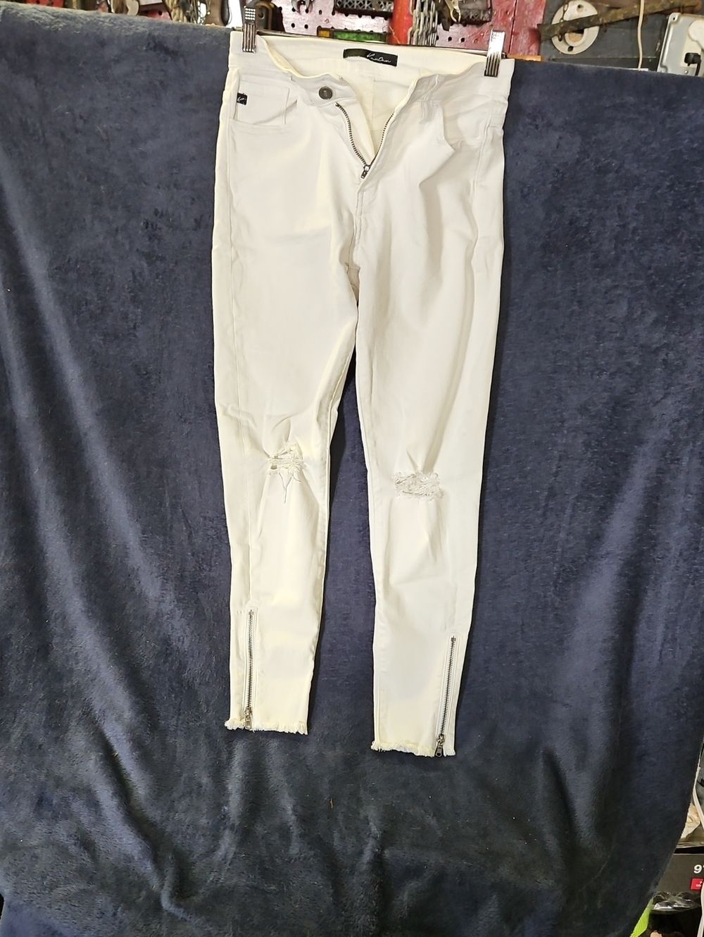 Kancan White Distressed Women's Jeans with Ankle Zippers